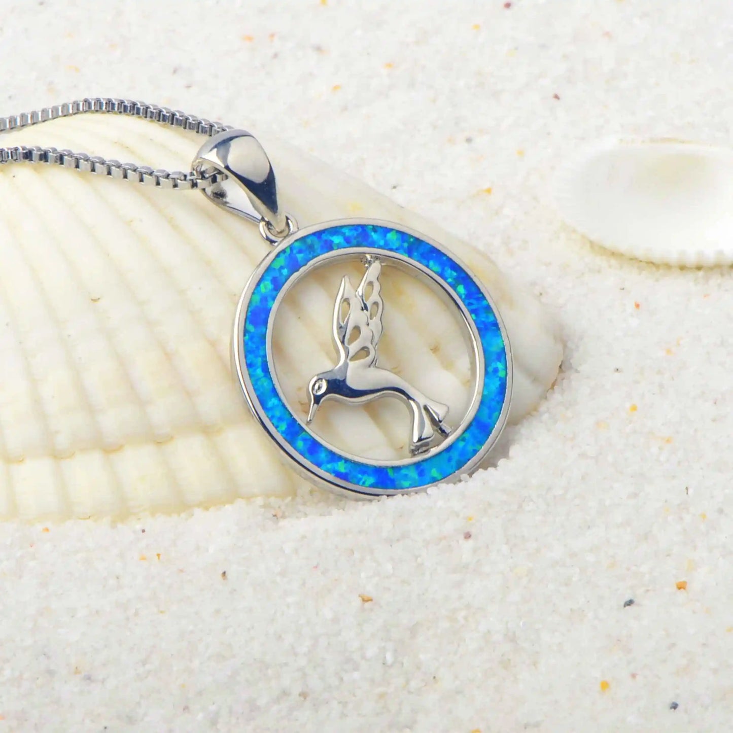 Stylish Bird Pendant Necklace Aobao Opal Inlaid Circle Fashion Jewelry