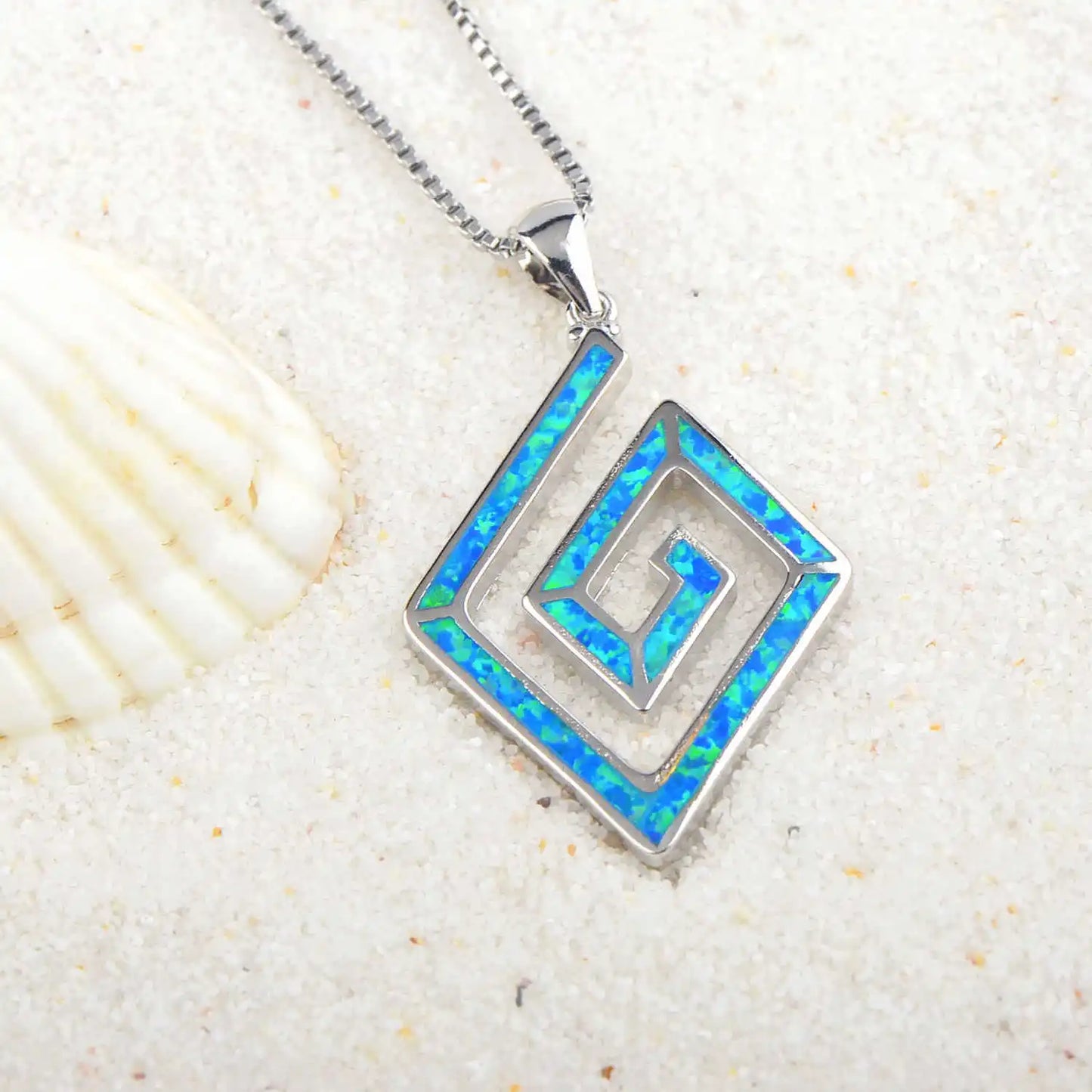 Aobao Square Necklace, Prayer Magic square Pendant, Collarbone Chain, Sweater Chain, Opal