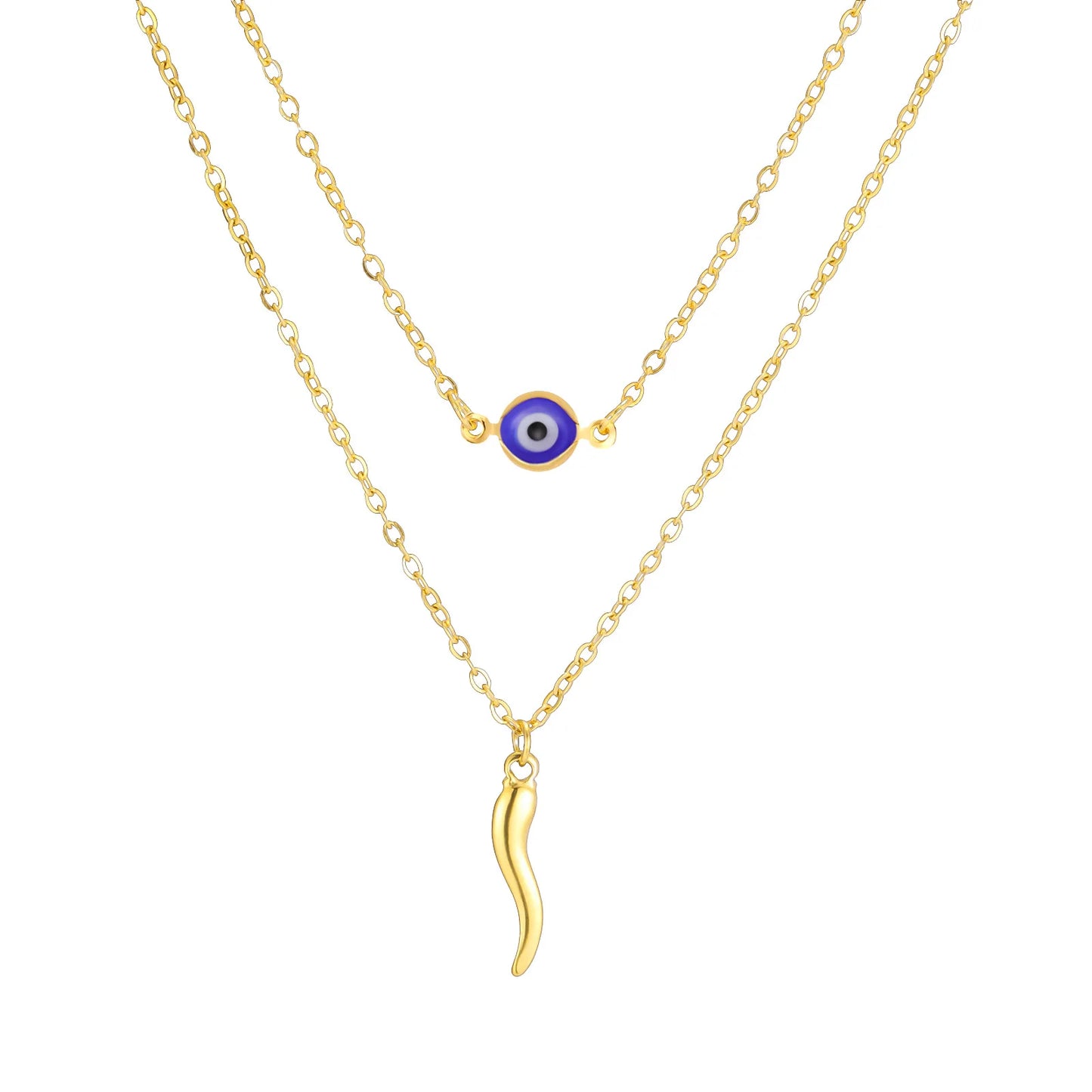 Blue Bamboo Necklace Stainless Steel Gold Plated Trendy Unisex Sporty Good Luck Jewelry Gift