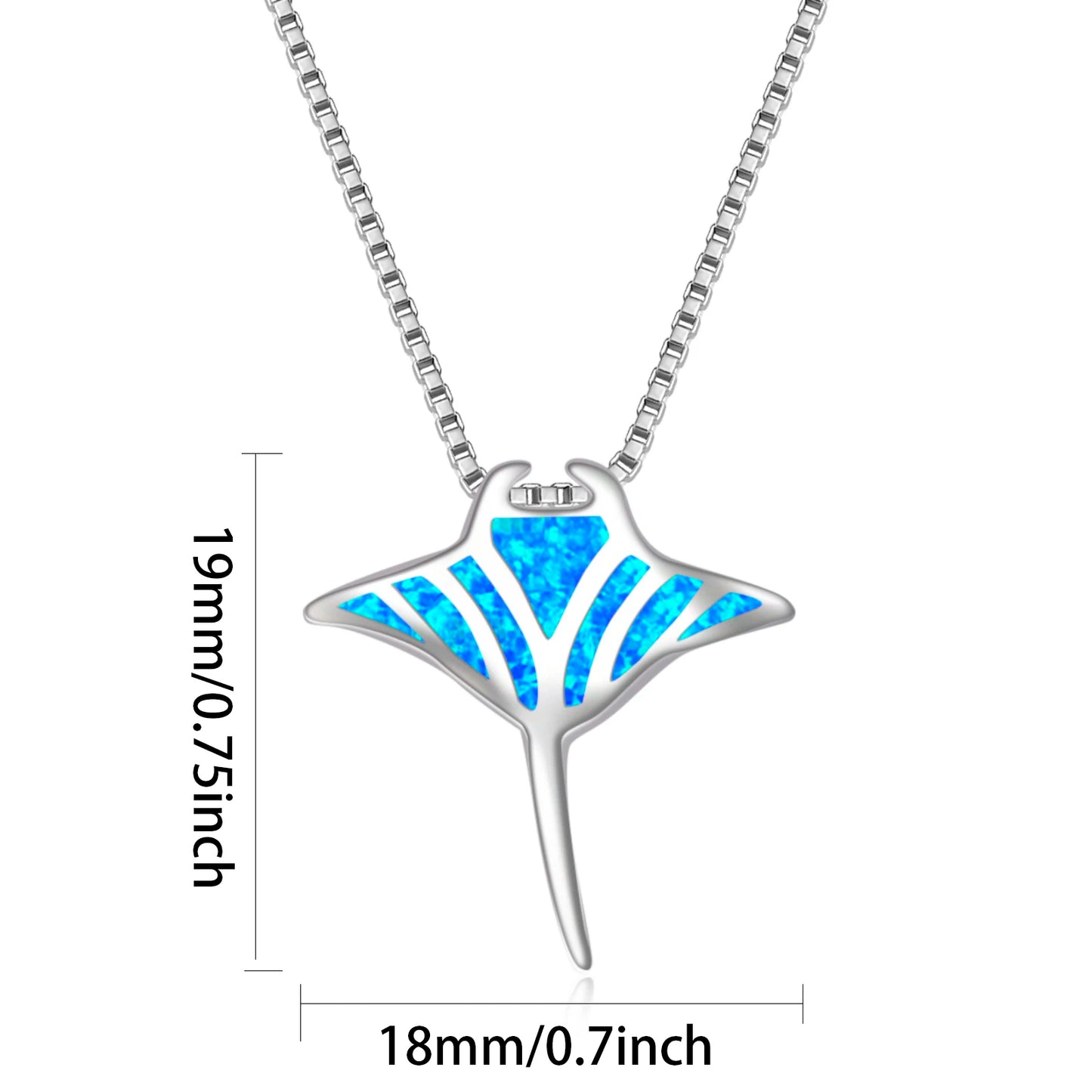 Trendy Marine Ray Opal Pendant Necklace-Blue Fire Opal Inlaid Copper Link Chain Stingray Design | Coastal Nature Bulk Gifts