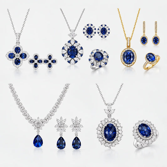 ArtistA Blue Lab-Created Sapphire Jewellery Set in 925 Sterling Silver