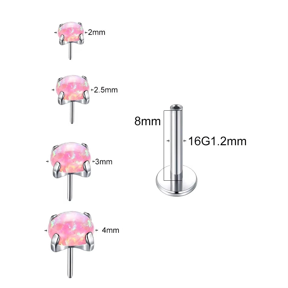 G23 Titanium Threadless Labret Monore Claw Opal Tragus Helix Stud Earrings Push-in Lip Cartilage Jewelry Children's