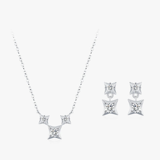 Ailmay 925 Sterling Silver Fine Shining Zircon Star Necklace Earrings For Women, Jewelry Wedding Engagement Bridal Jewelry Set
