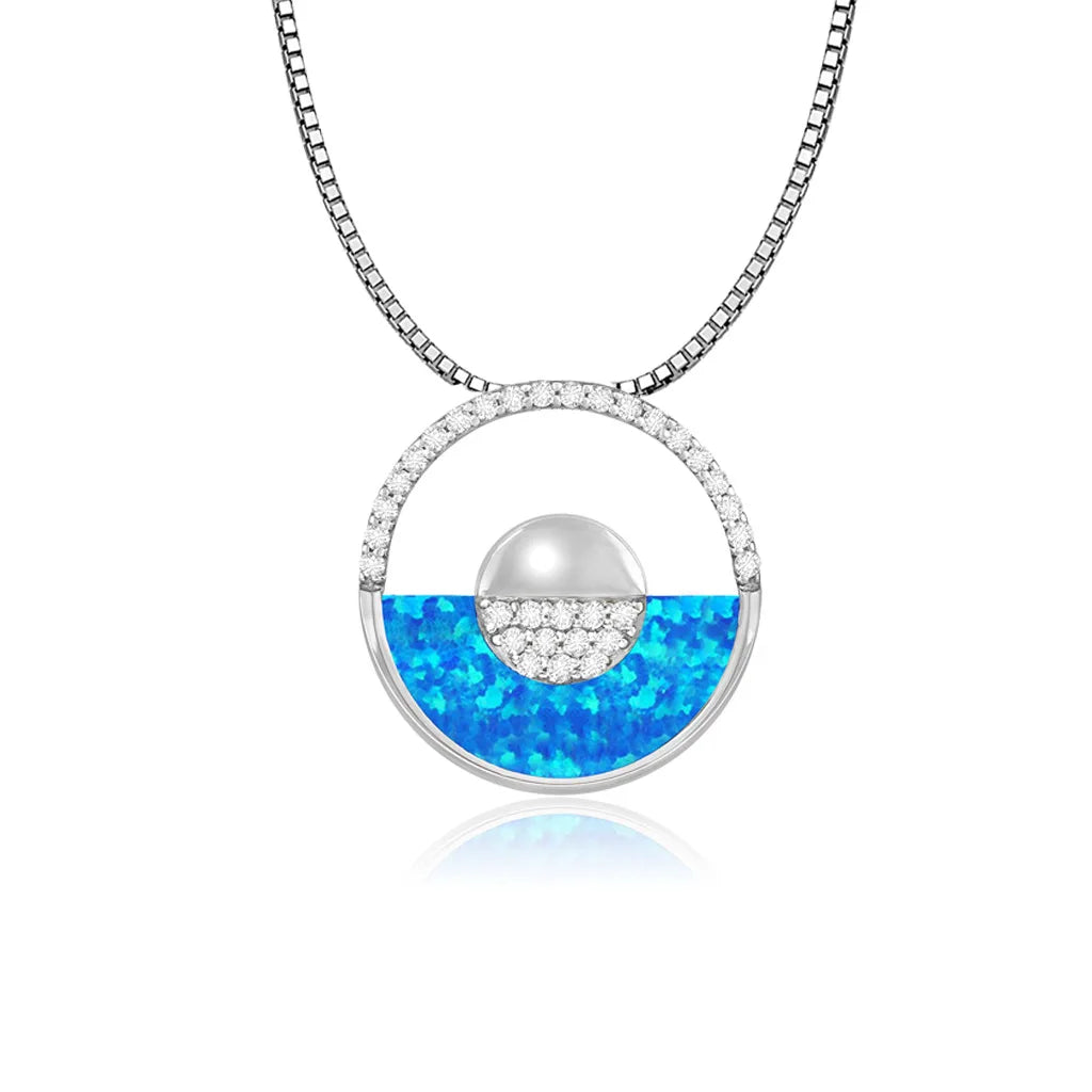Ins Style Hawaiian Blue Opal Necklace - Round Charm Statement Sweater Chain Boho Jewelry