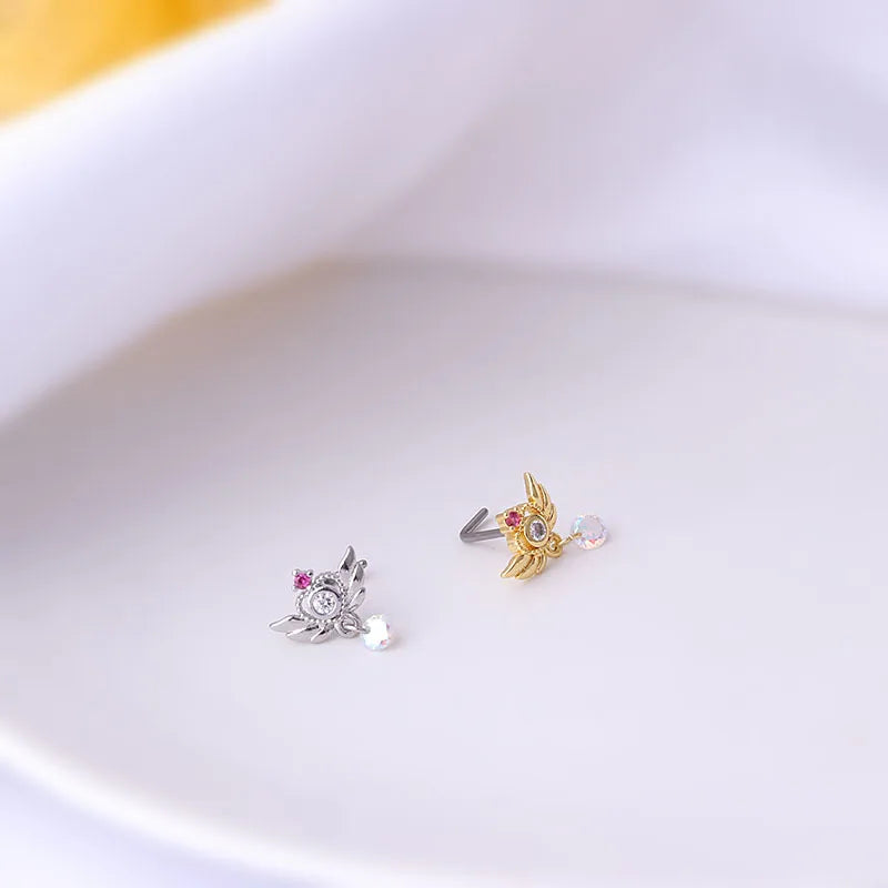 S&S 20G CZ Flower & Heart Nose Ring | Stainless Steel Piercing Jewellery