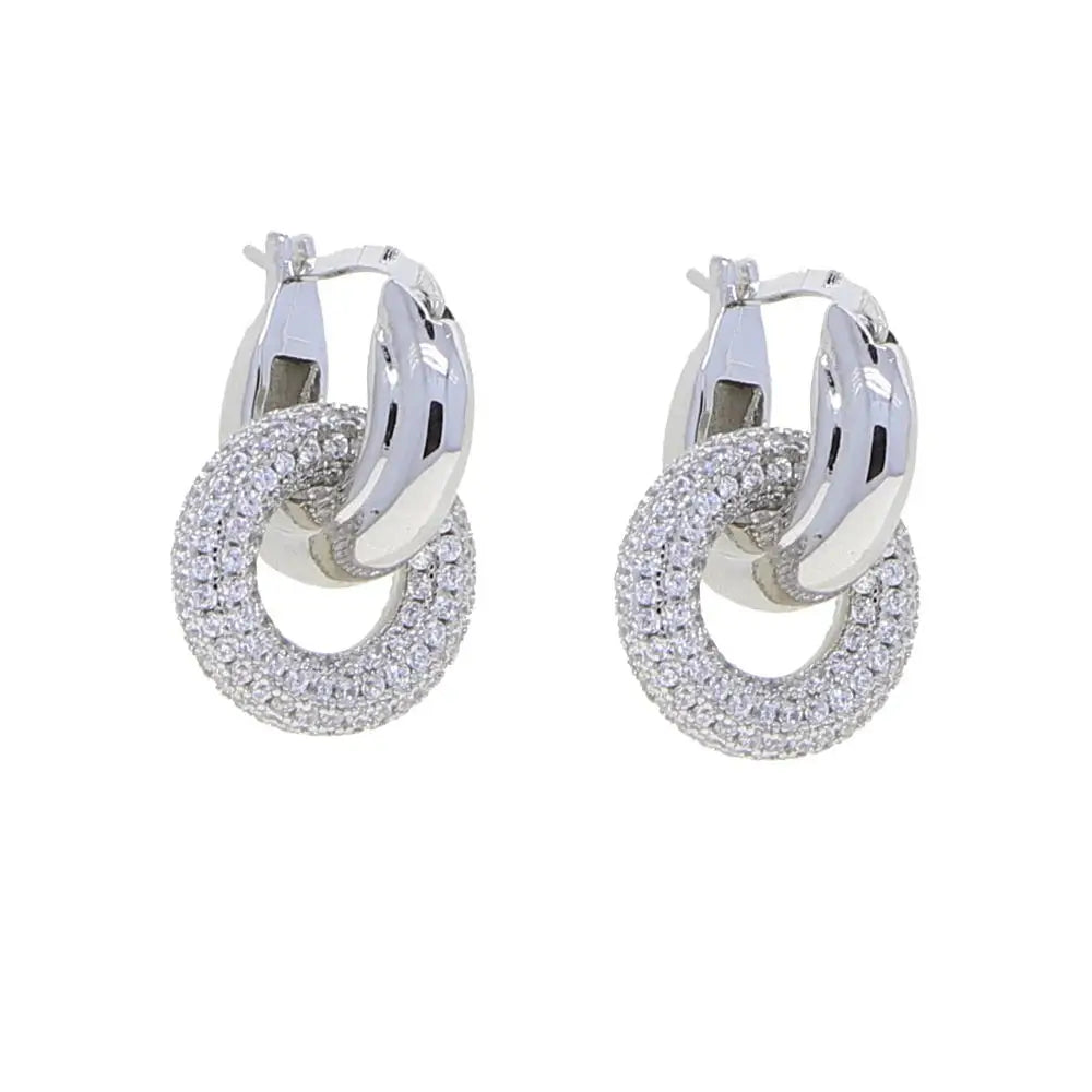 Pink Green Blue Colorful Zirconia Double Circle Huggie Hoop Earring 5A CZ High Quality Bling Fashion Design Women Jewelry