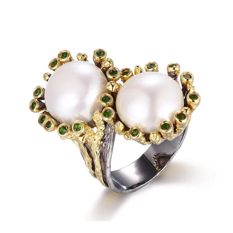 Wholesale Fashion Thailand 925 Sterling Silver Diopside Freshwater Pearl Ring