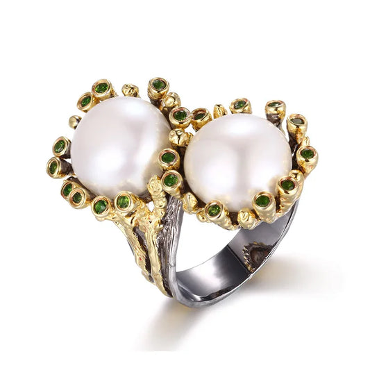 Wholesale Fashion Thailand 925 Sterling Silver Diopside Freshwater Pearl Ring
