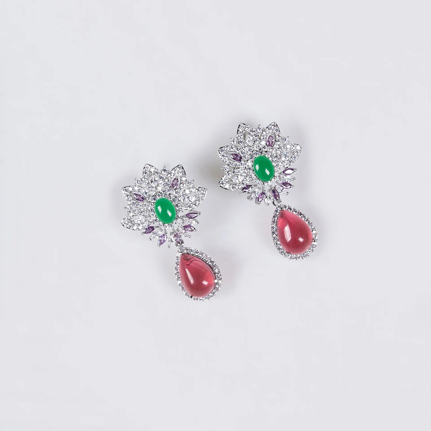 Luxury Oval-Cut Zirconia Nigerian & African Geometric Necklace & Earrings Bridal Set — Rhodium Plated
