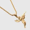 BiG-BOSS Trendy Necklace Stainless Steel 18k Gold Plated Rose Gun Pendant Rope Chain Men Hiphops Hand Gun Pendant Maxi Necklace