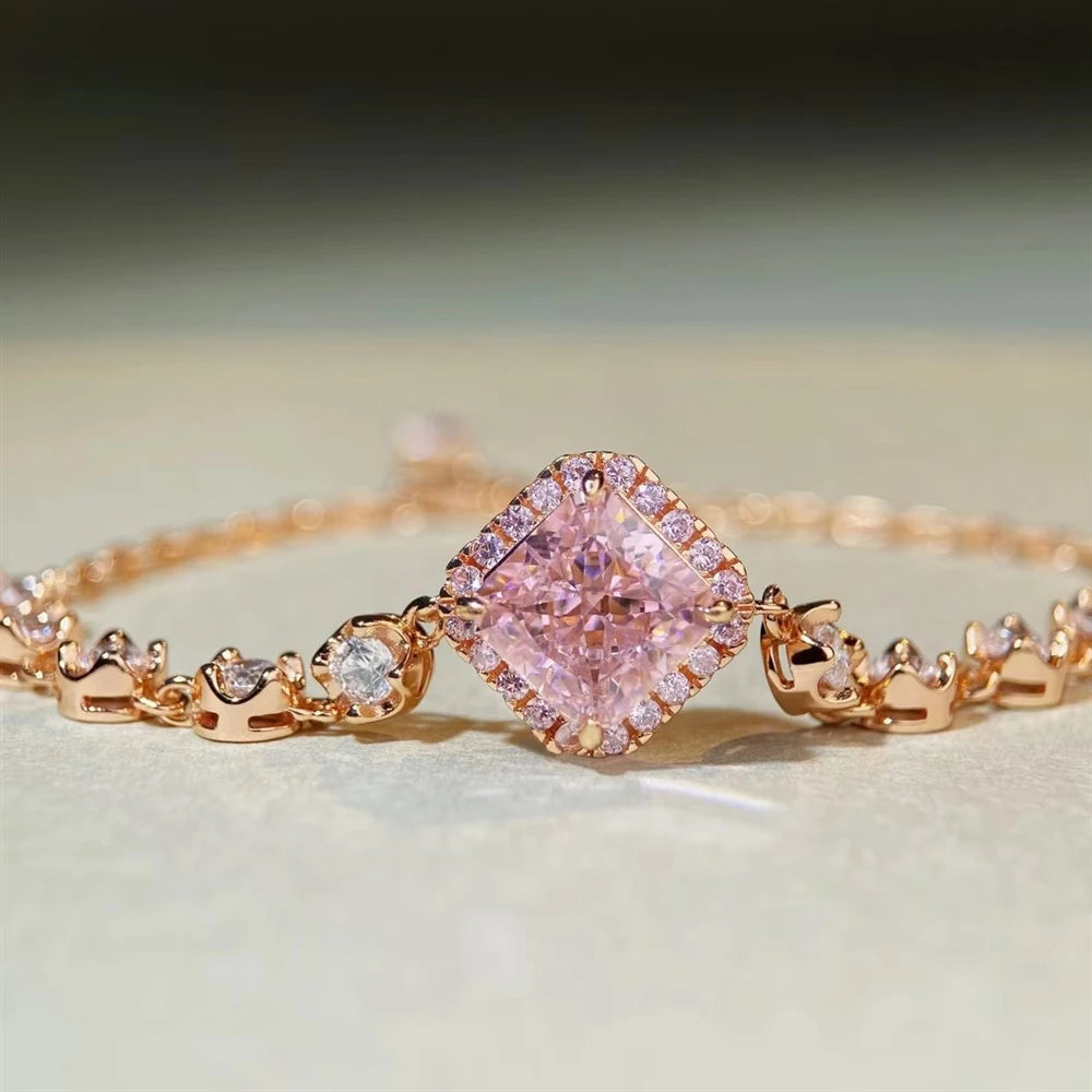 S&S Pink Zircon 925 Silver Jewellery Set | 18K Gold Plated Necklace, Earrings & Bracelet | S&S Collection