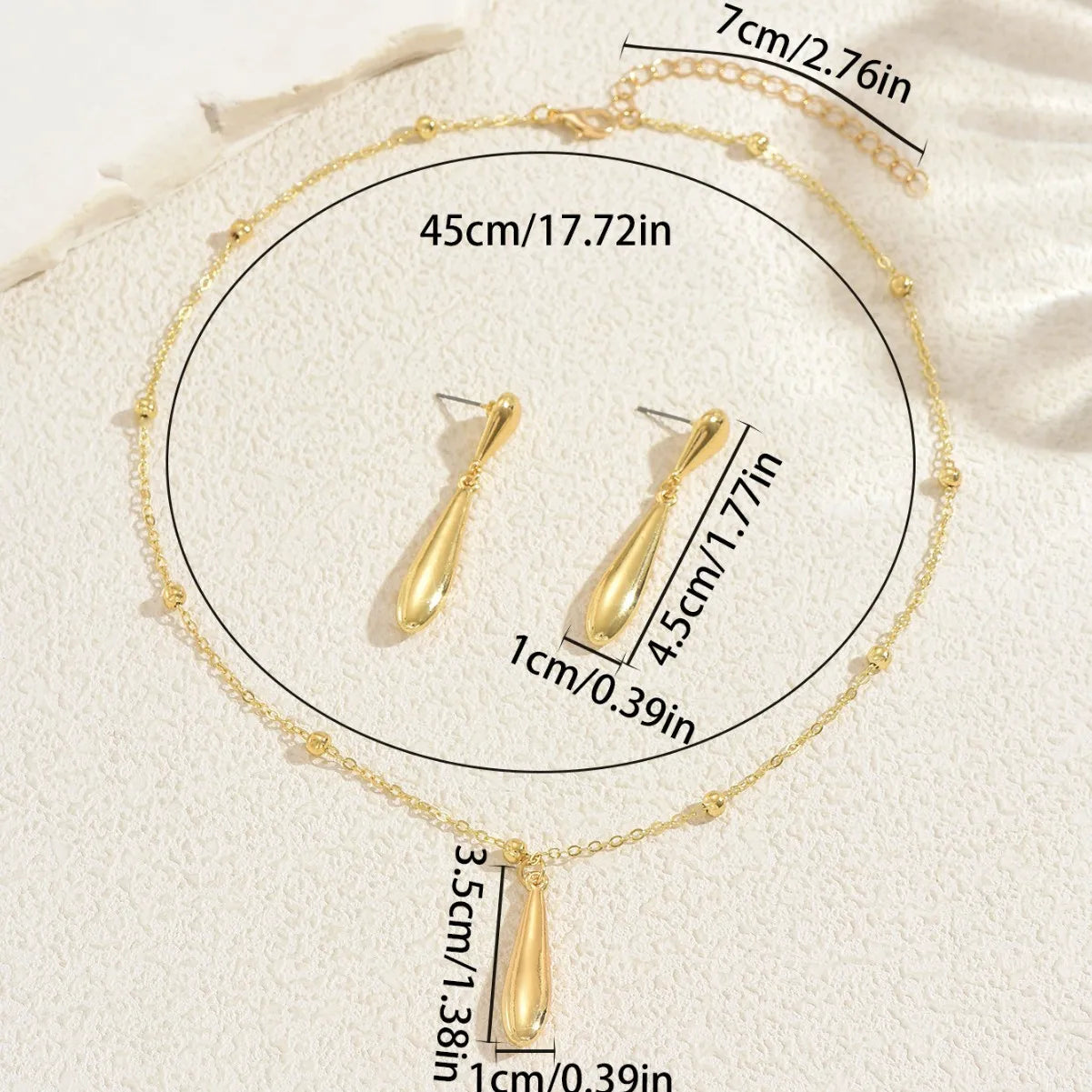 Crystal Water Drop Geometric Pendant Necklace | Gold Plated Link Chain Fashion Necklace