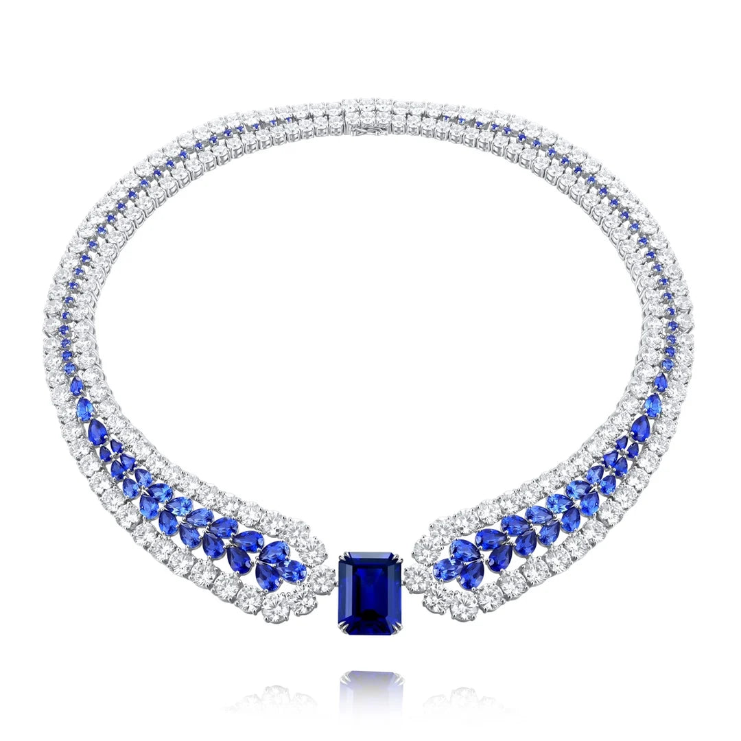 Gemfiori Anster Luxury Lab Grown Sapphire Necklace Octagon Pear Shape Gemstones Customized for Wedding Gift Party Engagement Anniversary