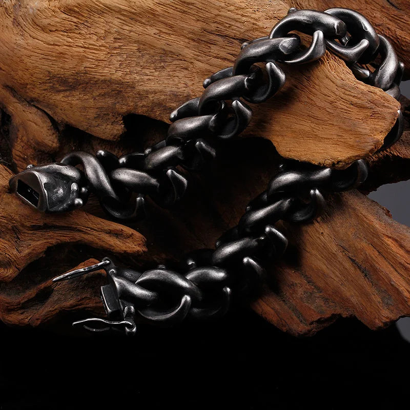 VIKING Mens Punk Geometric Link Bracelet – Oxidized Black Stainless Steel