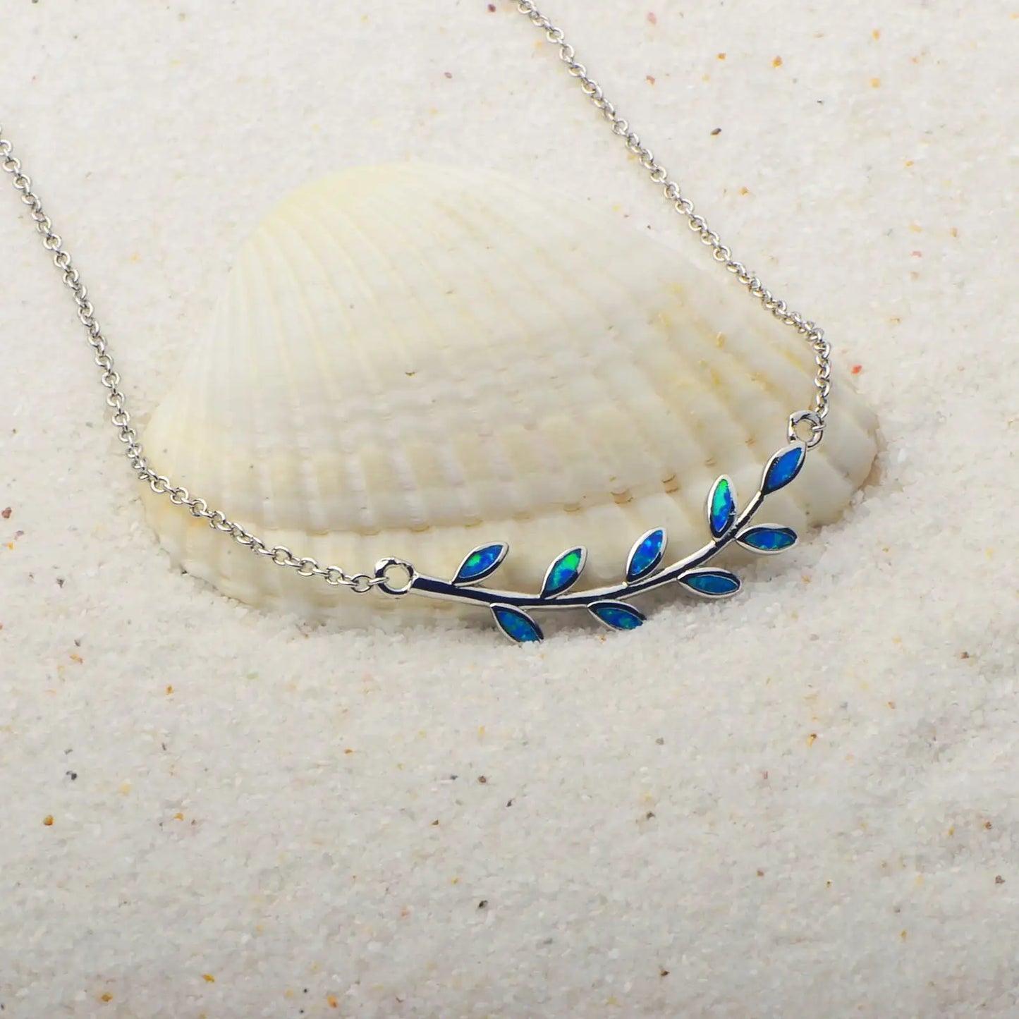 Aobao Silver Plated Copper Alloy Opal Leaf Necklace with Box Chain Christian Design for Women's Anniversary Gift