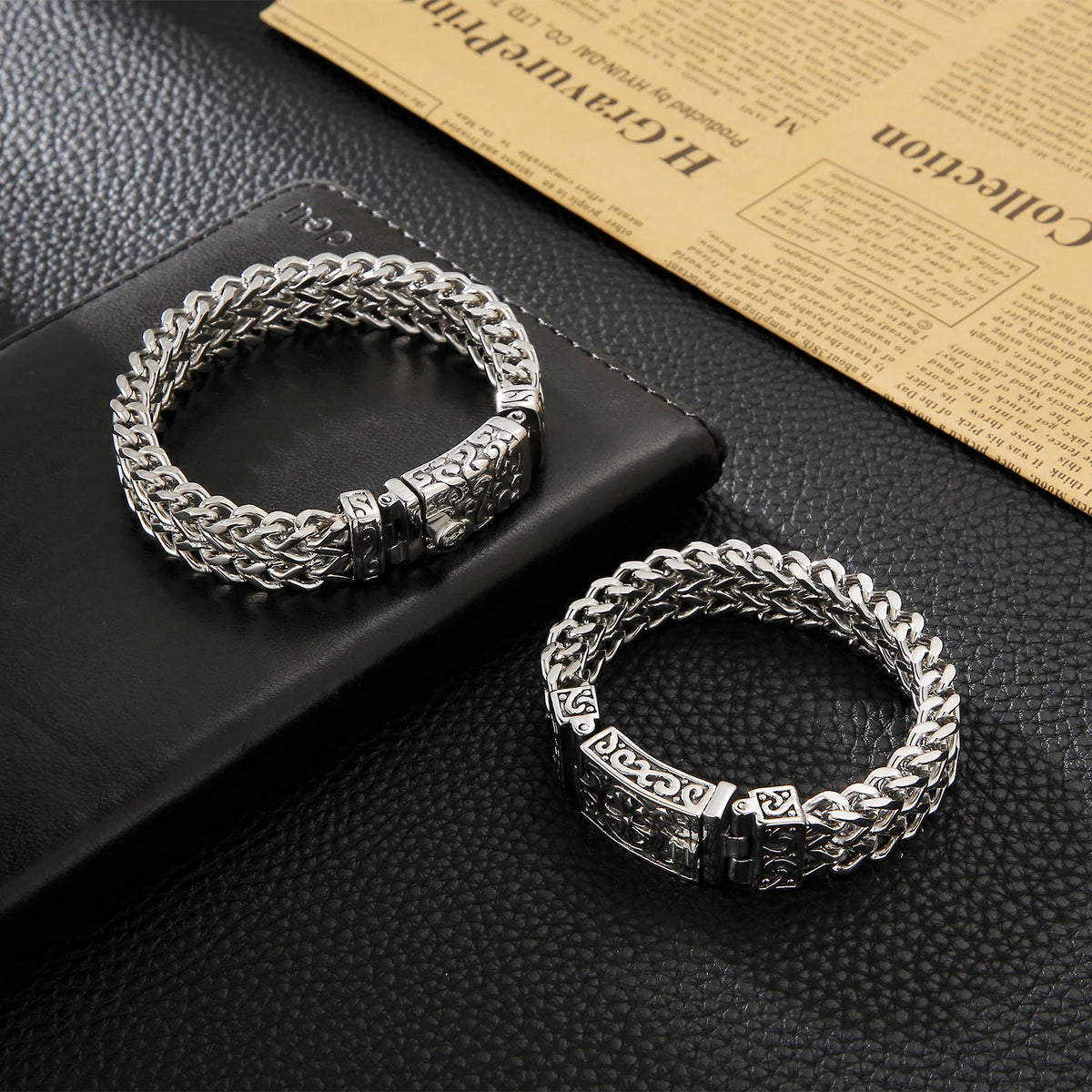 VIKING Gothic Mesh Cuff Bracelet – Silver Stainless Steel