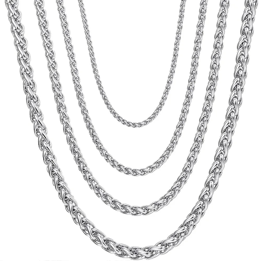 2mm 3mm Men Braided Wheat Spiga Chain 14K Solid Yellow Real Gold Filled Round Stainless Steel Women Jewelry Link Keel Necklace