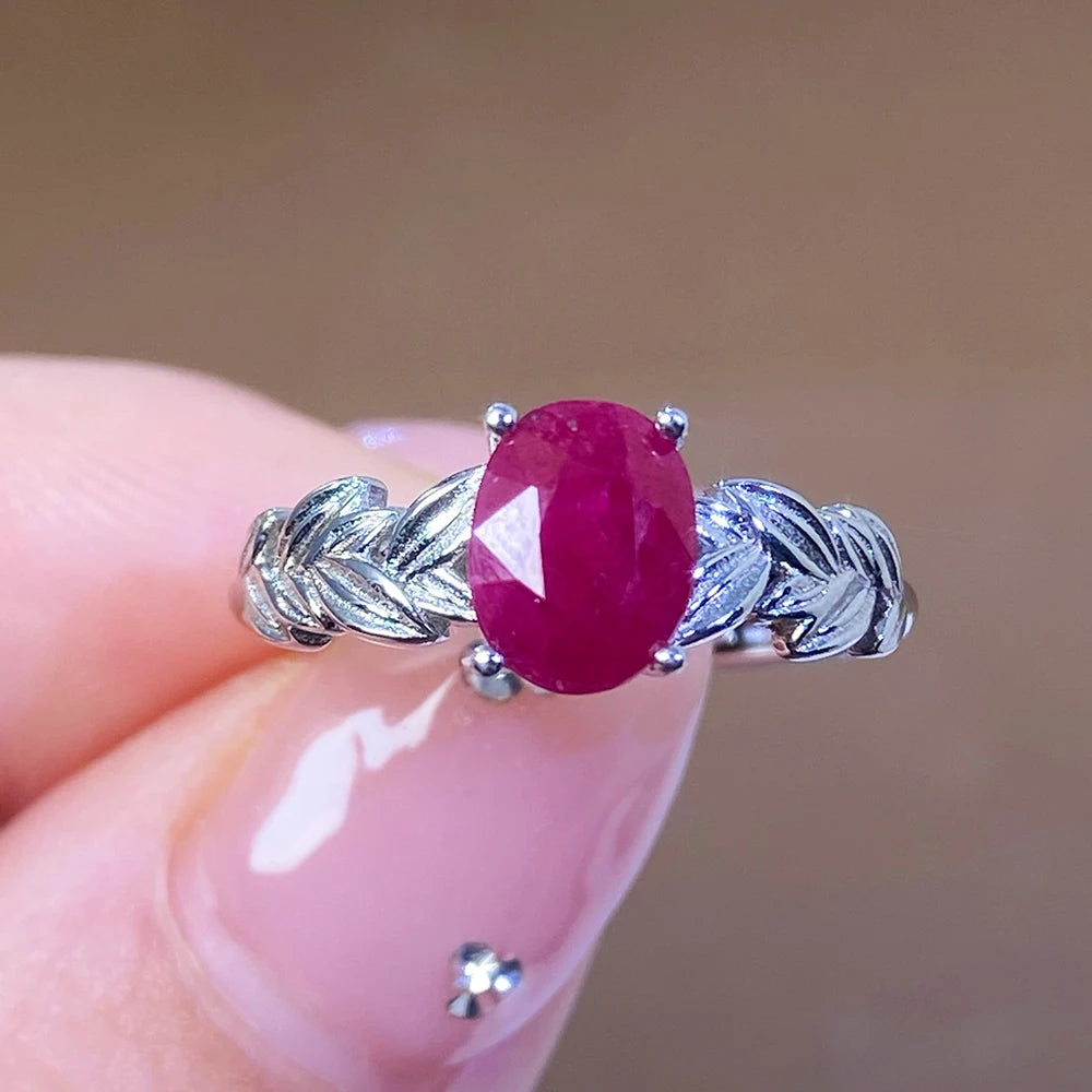 Gioiellieri Rhodium Plated Gemstone Ring Natural Ruby Prong Setting Certified Engagement Wedding Anniversary Party Gift Everyday