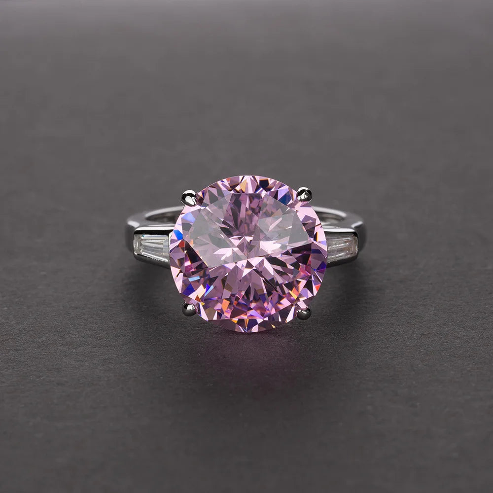 MuShan Jewelry Factory Popular 6ct Round 12mm5A High Carbon Diamond Ring Simulation Diamond Ring in Europe and America