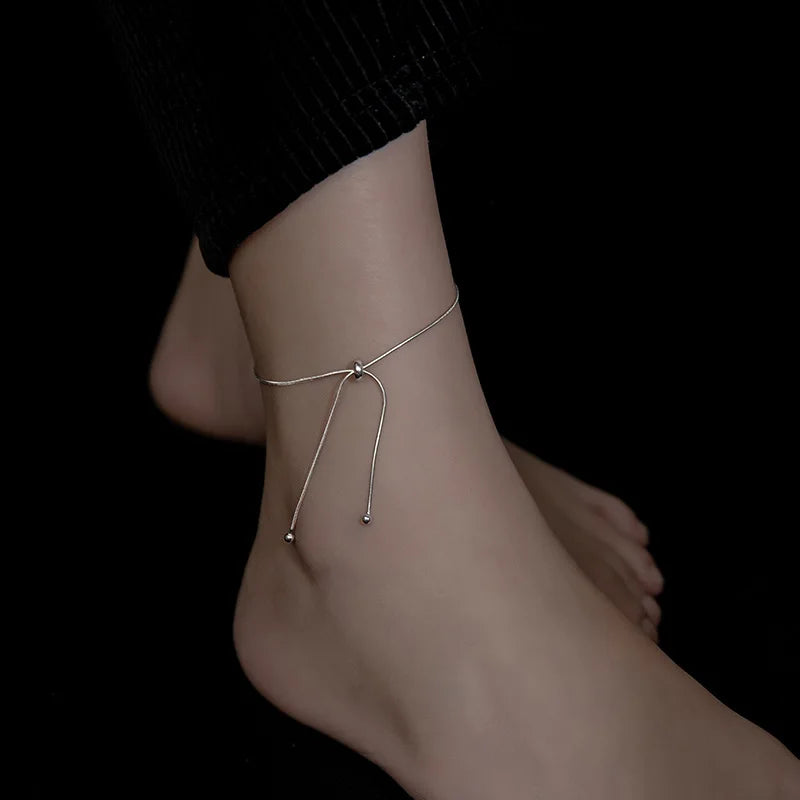 Fashion  925 Sterling Silver Summer Foot Jewely Anklet Adjustable Snake Chain Ball Anklets for Women Girls