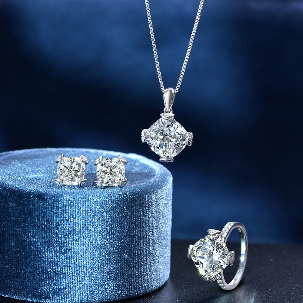 MuShan Jewelry Factory New 6 Carat High Carbon Diamond Ring 11*11 White G Color Ice Flower Cut Engagement Ring Women Set