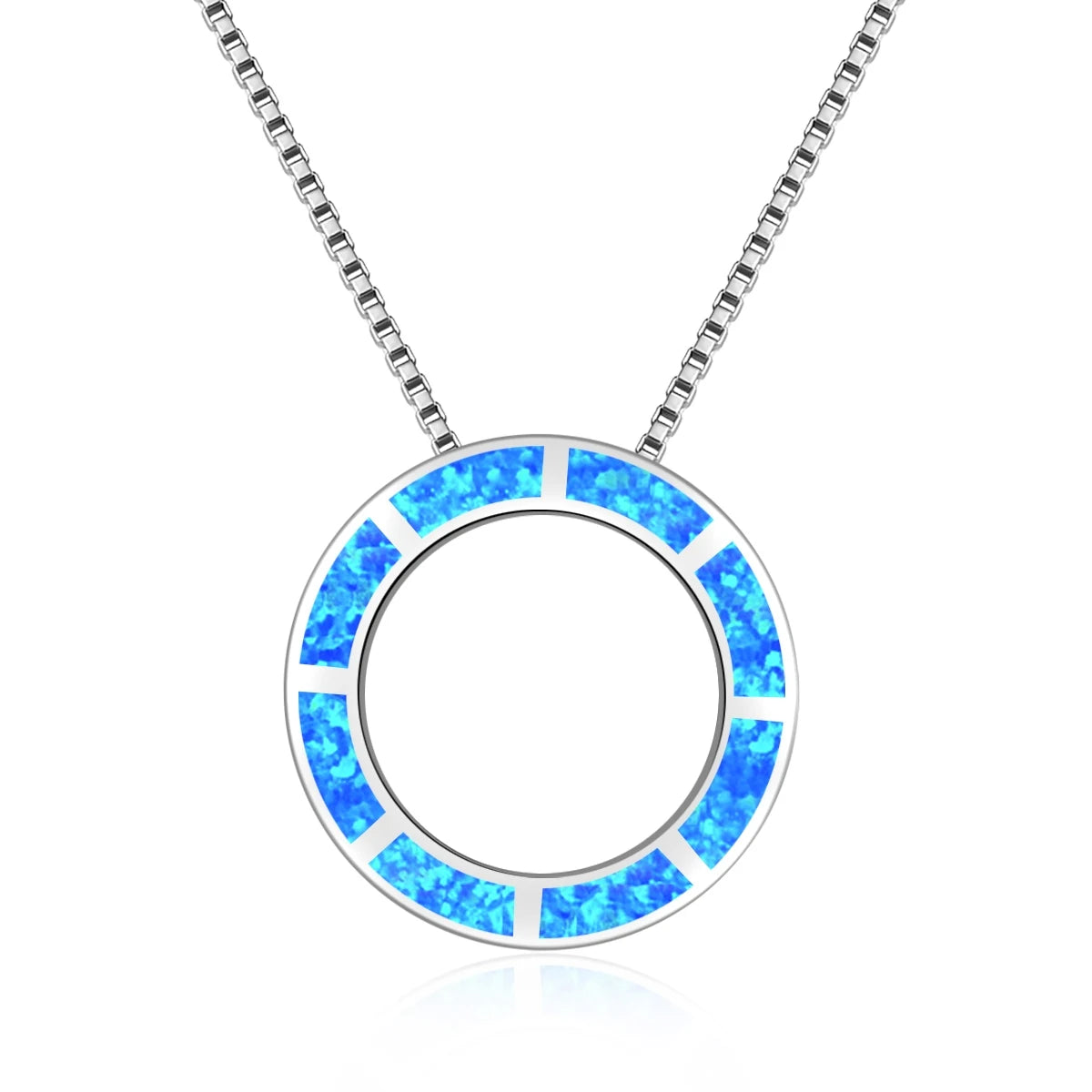 TikTok Viral Copper Box Chain Christian Circle Opal Necklace | Blue Minimalist Jewelry-Ins Trendy Bulk Supply