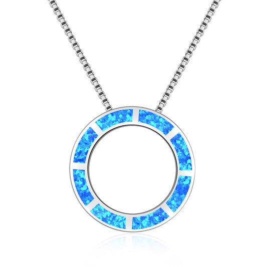 TikTok Viral Copper Box Chain Christian Circle Opal Necklace | Blue Minimalist Jewelry-Ins Trendy Bulk Supply