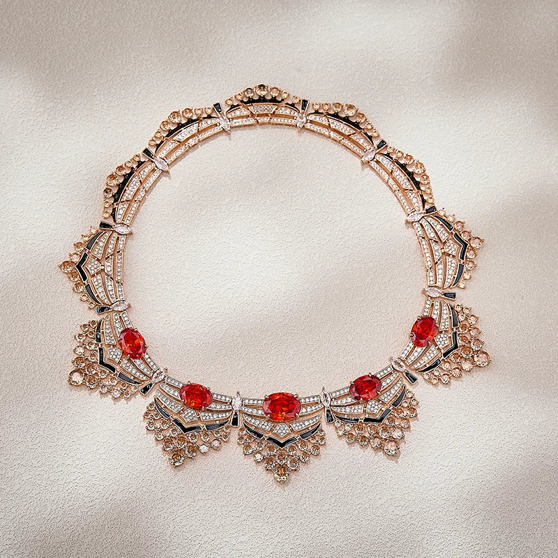 Pigeon Blood Red Enamel Zircon Necklace Earrings 2-piece Set Banquet Wedding  High Quality Jewelry India's Bestselling Gifts