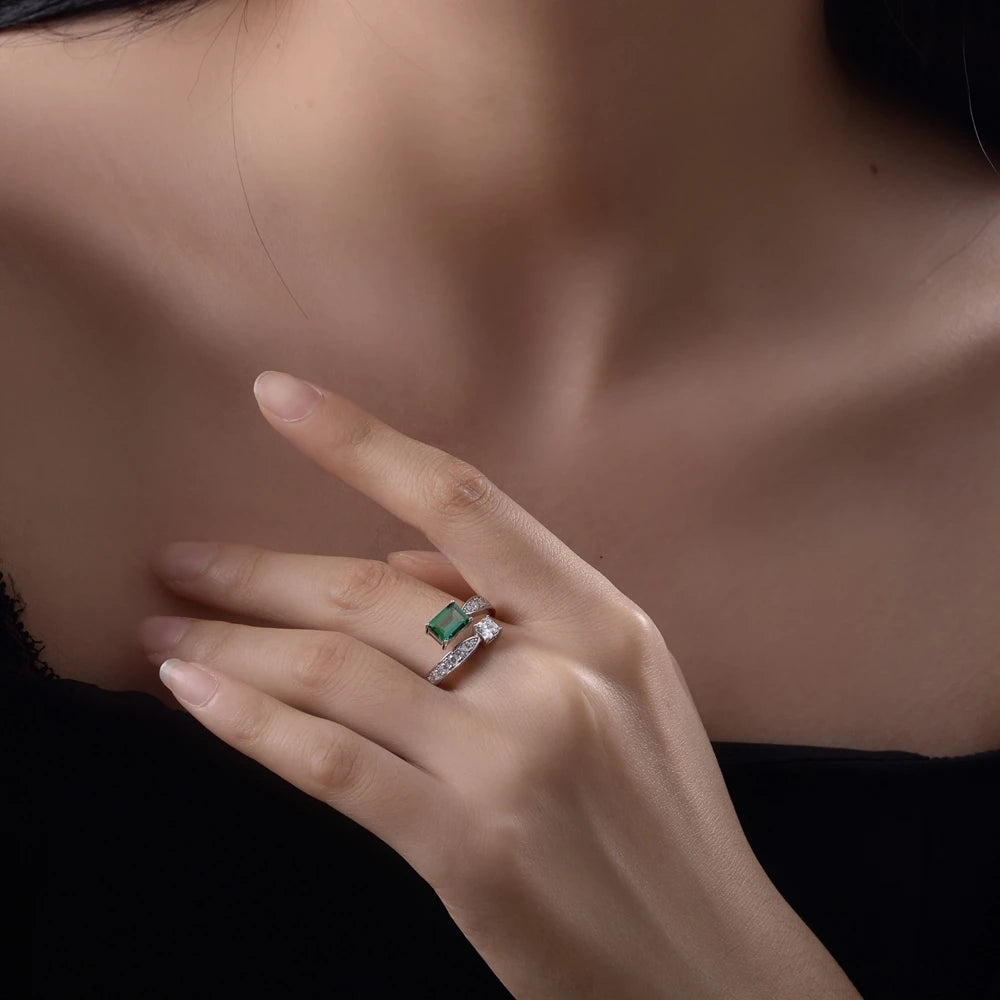 MuShan Jewelry Factory New 1ct Lab Grown Emerald 5*7 High Carbon Gemstones Ring European and American Fashionable Open Ring