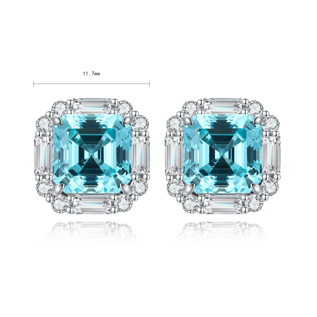 Gemfiori Rhodium Plated S925 Silver Square Pendant Earrings Set Asscher Cut Lab Grown Paraiba Jewelry Set for Women Anniversaries
