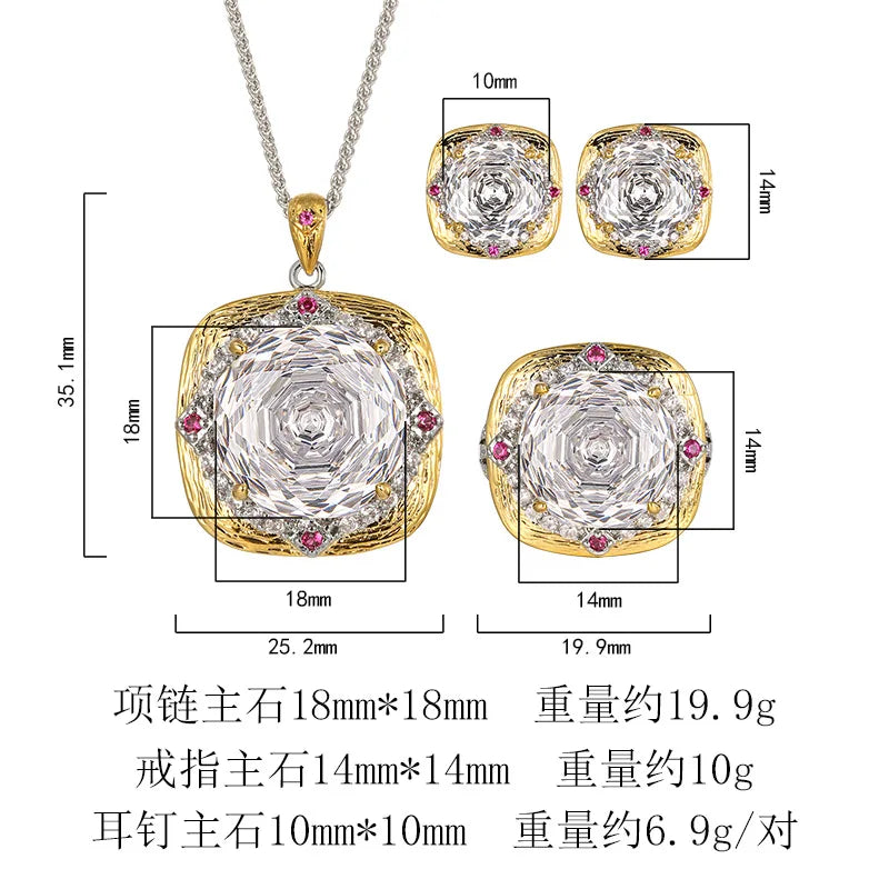 REDheart Fashion Trendy Flower Design Zircon Brilliant Cut 18K Gold Plated Women's Retro Suit Accessories Copper Set Brushed Road Opening