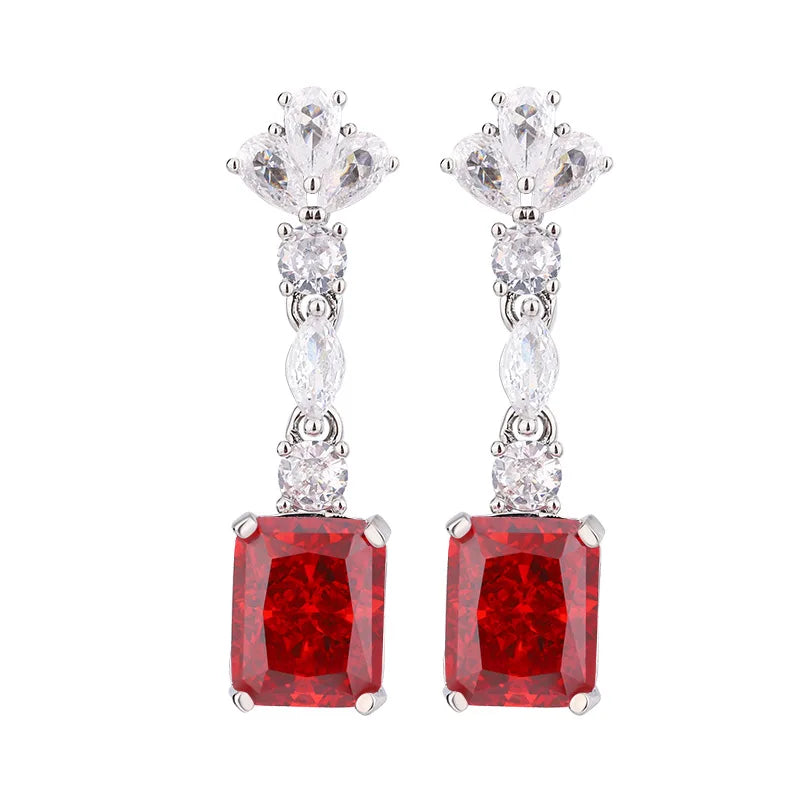 Gemfiori Light Luxury Super Sparkling Princess Long Earrings Korean Version Temperament Pendant Ring Set square Fashion Accessory