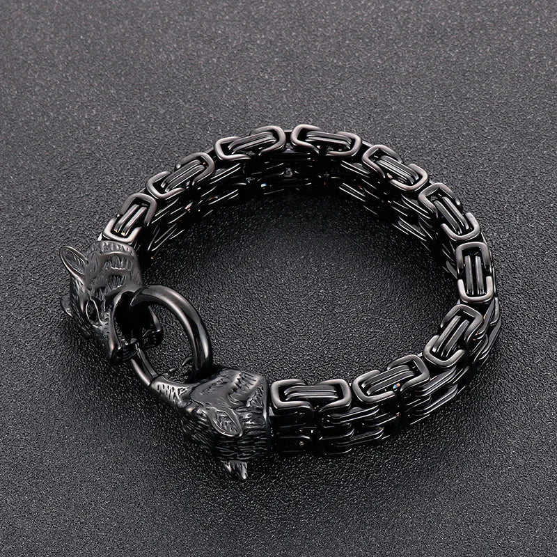 REBEL Wolf Head Byzantine Stainless Steel Bracelet