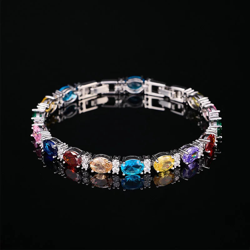 Hip Hop Korean Style Jewelry Oval Cut AAA Cubic Zirconia Blue Bracelet for Women Wedding Party Engagement Simple Versatile Gift