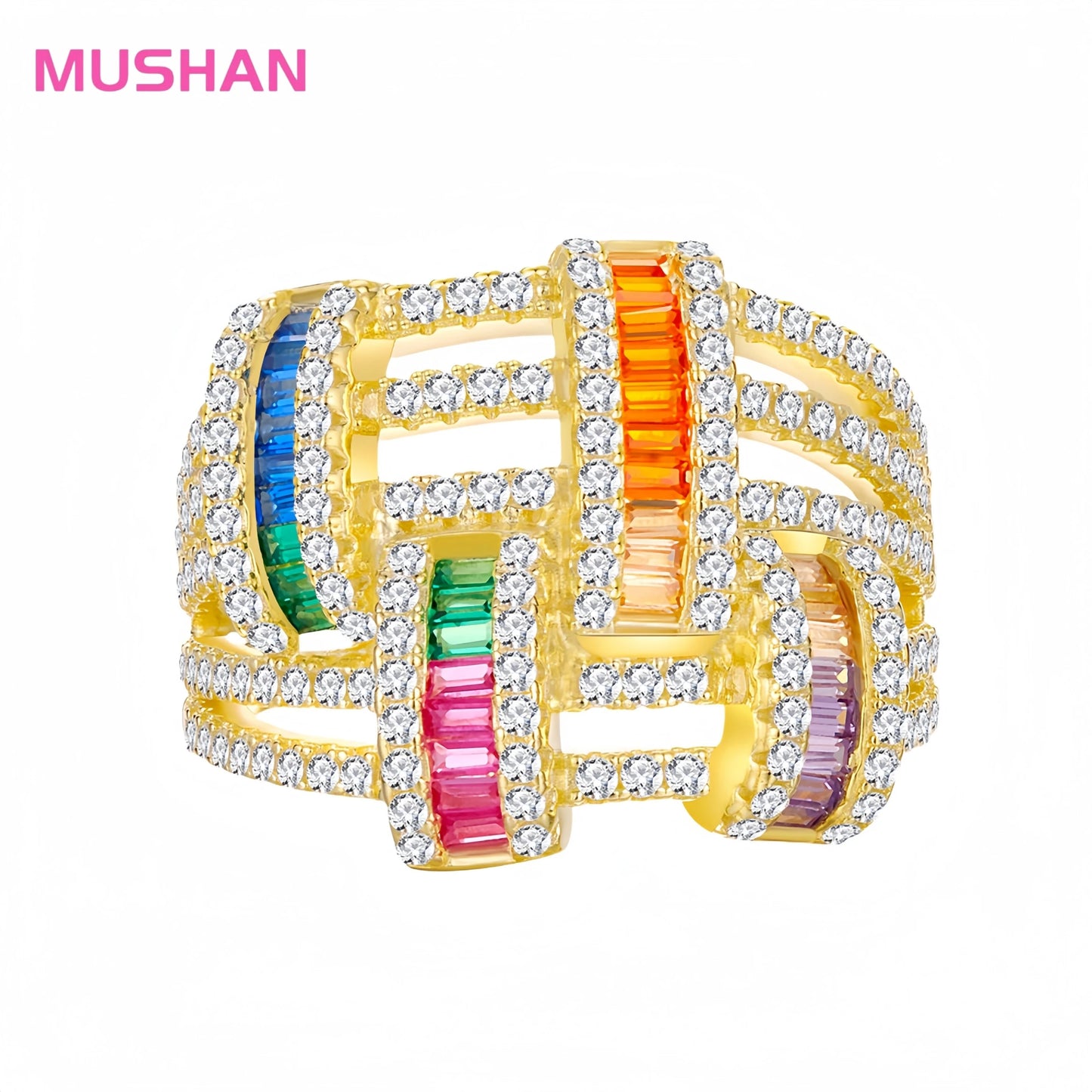 MUSHAN Luxury 925 Sterling Silver CZ Cubic Zirconia Engagement Wedding Ring with 18K Gold Plating Romantic Style