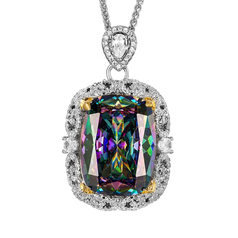 REDheart Fashion Fat Rectangular Gold Plated Zircon Two-Color Pendant Set with Copper Inlaid Zircon for Women's Wedding Party
