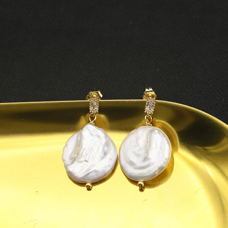 925 Silver High Sense Simple Pink Baroque Pearl Elegance Drop Earrings White Zircon for Women Fashion Wedding Jewelry