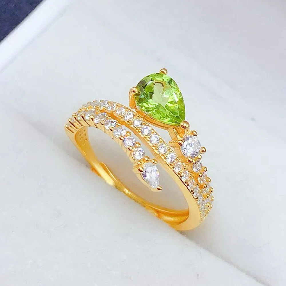 Gioiellieri Quality 925 Sterling Silver Gemstone Ring Pear Cut Natural Crystal Rhodium Plated Luxury Couple Ring Prong Setting