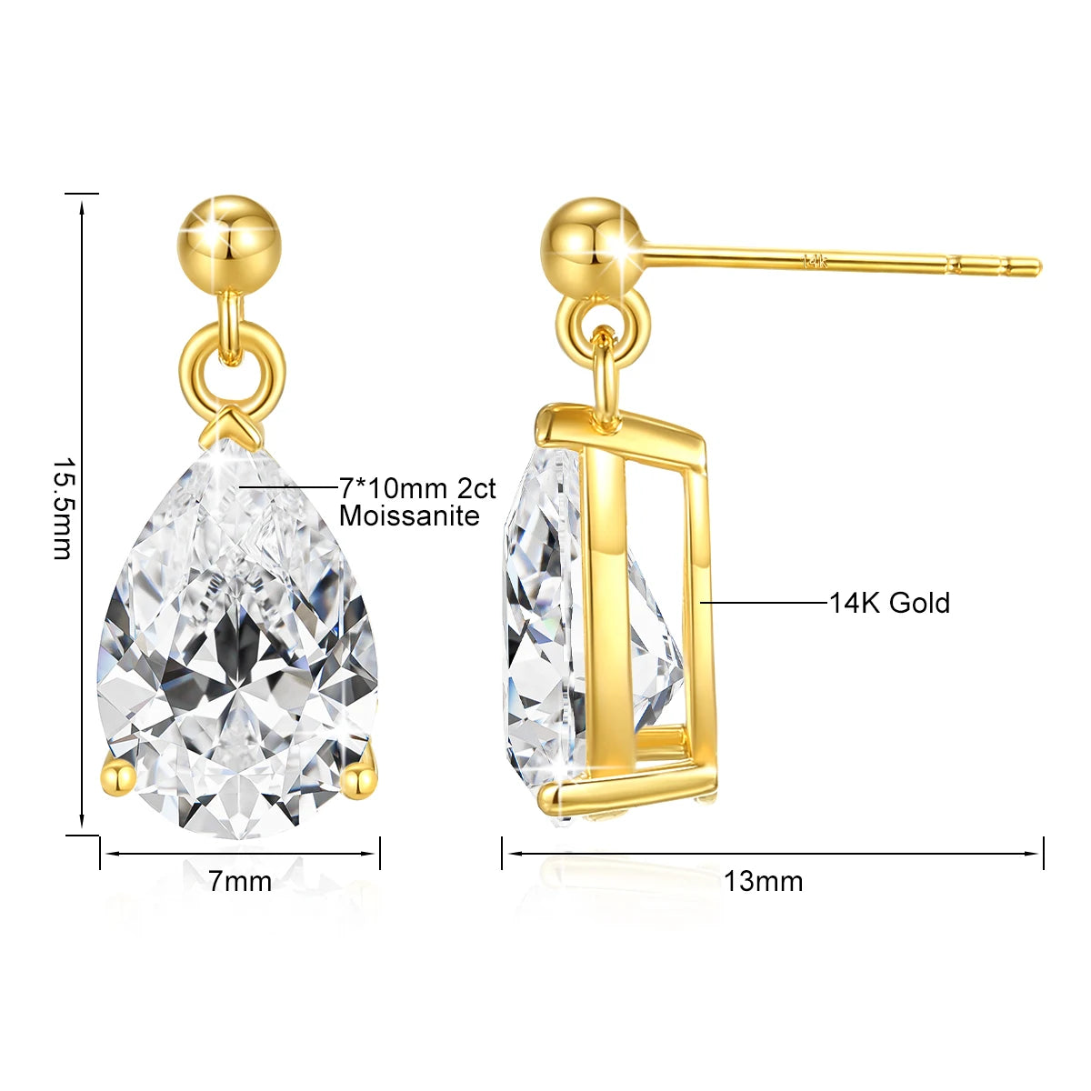 Gioiellieri Fine Jewelry Engagement Wedding Woman 2ct Pear Cut Moissanite Hollow Real 14K Gold Drop Earrings Pendant De Ouro Joias