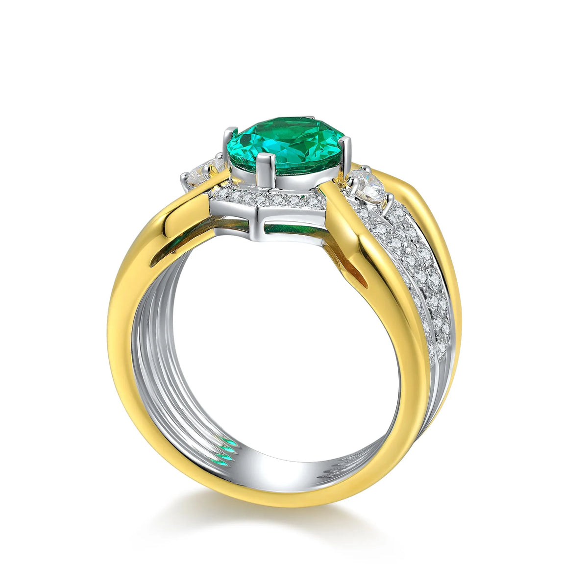 Gemfiori Jewelry Trendy High Quality S925 Silver Cultivated Emerald Ring Unisex Engagement Ring for Wedding Party or Gift