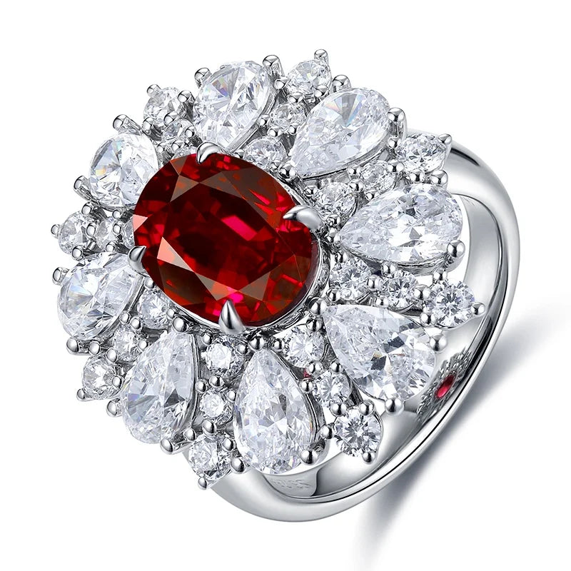 Gemfiori Jewelry Trendy High Quality S925 Silver Cultivated Ruby Ring Unisex Engagement Ring for Wedding Party or Gift