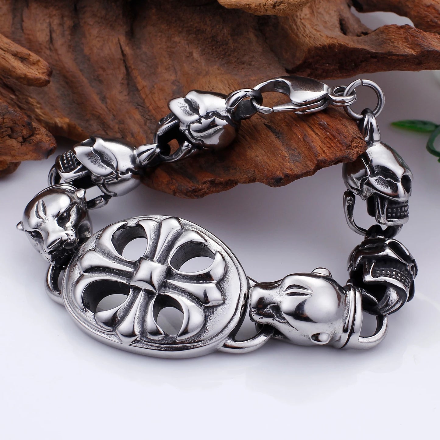 KALEN Personality Punk Skeleton and Dog Head Stainless Men's Bracelet