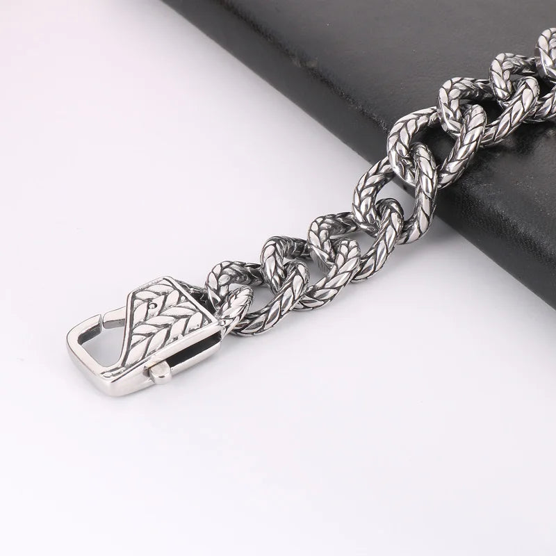 REBEL 225mm Men Punk Stainless Steel Serpentine Cuban Links Bracelet