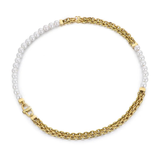 KALEN Unisex Elegant Noble Style Stainless Steel&Pearls Necklace