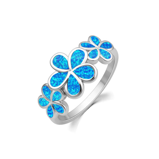 Flower Blue Opal Twisted Ring | Iridescent Gem Inlay Band | Nature-Inspired Fashion Jewelry for Women Trendy Wear