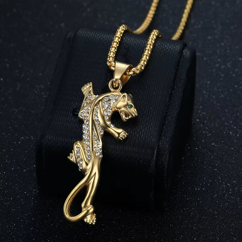 Hip Hop Animal Leopards Stainless Steel Pvd Gold Plated Pendant Jewelry Fine Fashion Jewelry Necklace for Men Women Wholesale