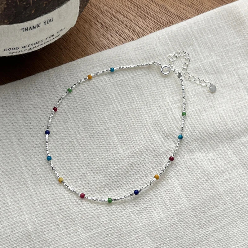 Summer Beach Anklets Jewelry 925 Sterling Silver Colorful Beads Beaded Anklet Foot Jewelry for Women Girls