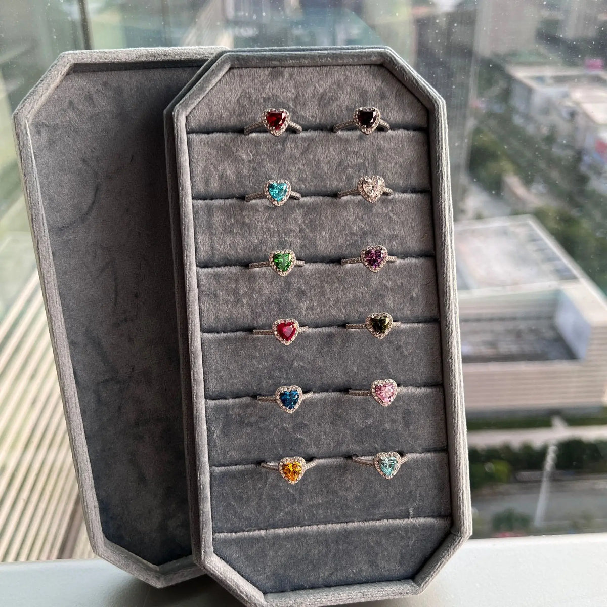 Gemfiori Bestseller S925 Sterling Silver Electroplated Natural Stone Personality Ring Womens Twelve Zodiac Series Wedding Heart Proposal