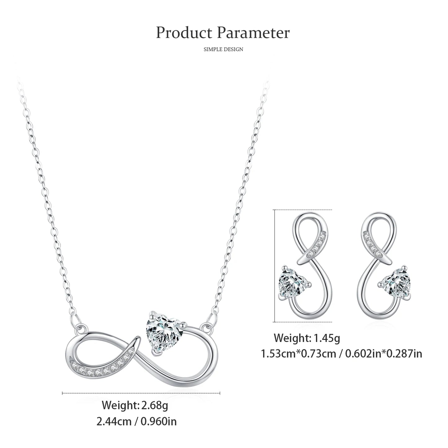 Ailmay 925 Sterling Silver Charm Heart Shining CZ Jewelry Set For Women Romantic Infinite Love Fine Jewelry Valentine's Day Gift