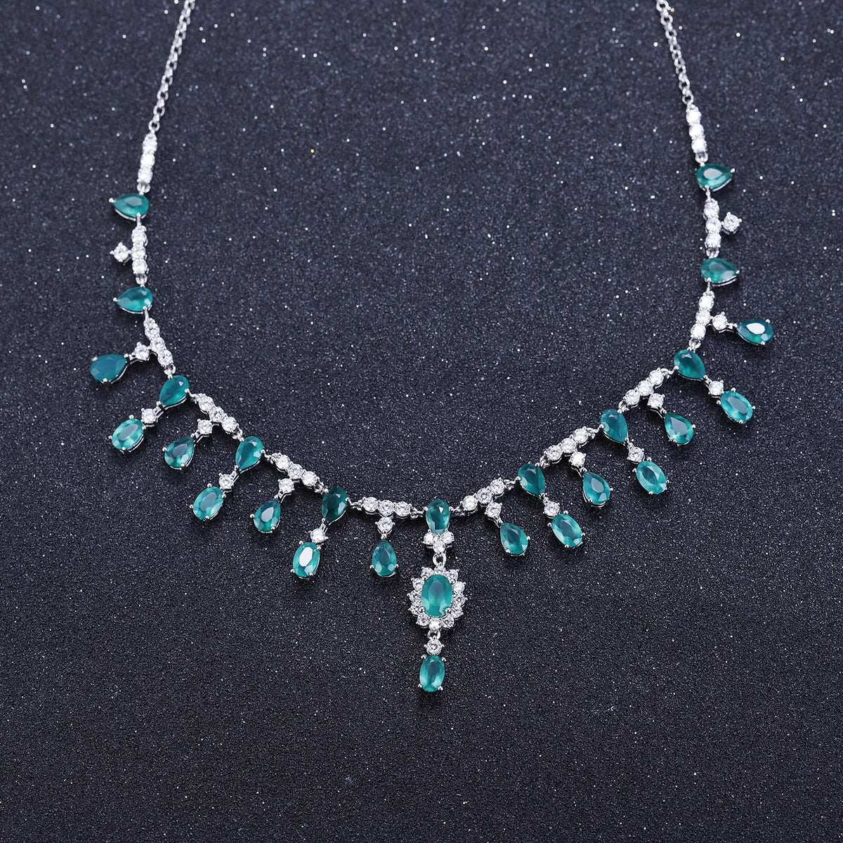 ArtistA Abiding Fashion Luxury Colored Natural Stone Blue Topaz Garnet Green Agate 925 Silver Charm Y-Necklace for Women Wedding Jewelry
